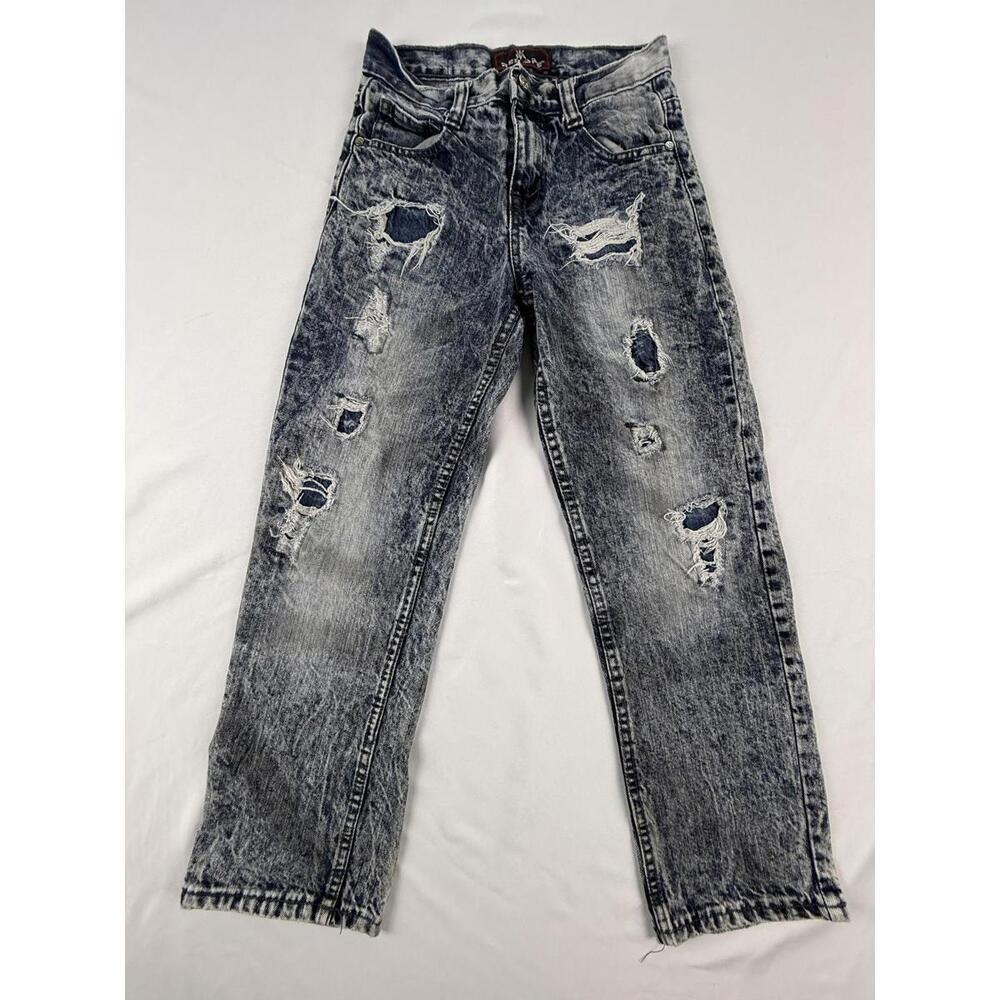 Red Ape Jeans Youth 8 Blue Acid Wash Straight Leg Ripped Distressed Denim Grunge